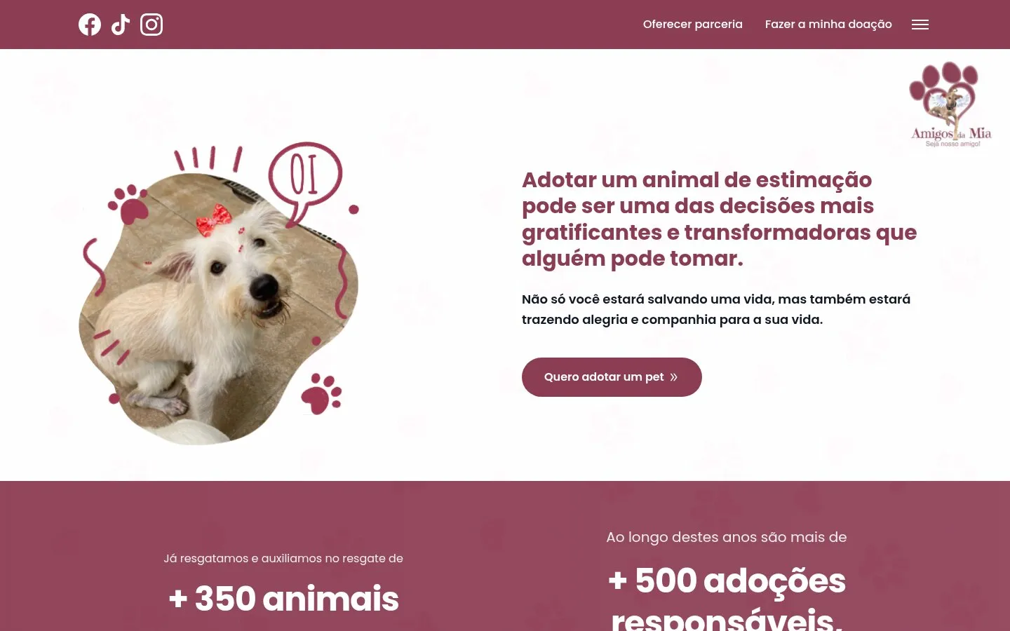 Tela do projeto Amigos da Mia