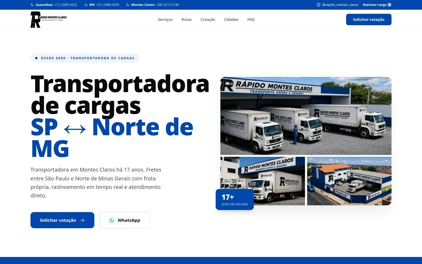 Tela do projeto Rápido Montes Claros